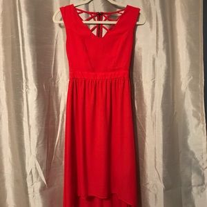 Red, high low, strappy back dress